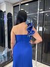 Sax mavi Kol Detaylı Uzun Abiye