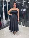 Siyah Midi Boy Saten Kiloş Abiye