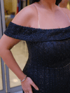 Siyah Taş İşlemeli Lady yaka Uzun Abiye