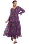 100% Cotton Purple Long Sleeve Voile Poppy Pattern Dress
