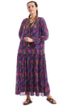 100% Cotton Purple Long Sleeve Voile Poppy Pattern Dress