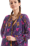 100% Cotton Purple Long Sleeve Voile Poppy Pattern Dress