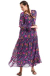 100% Cotton Purple Long Sleeve Voile Poppy Pattern Dress