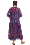 100% Cotton Purple Long Sleeve Voile Poppy Pattern Dress