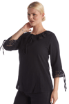 100% Cotton  Black Lace Collar Half Sleeve Blouse