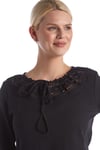 100% Cotton  Black Lace Collar Half Sleeve Blouse