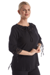 100% Cotton  Black Lace Collar Half Sleeve Blouse