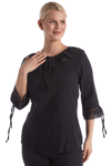100% Cotton  Black Lace Collar Half Sleeve Blouse