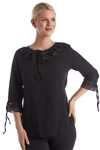 100% Cotton  Black Lace Collar Half Sleeve Blouse