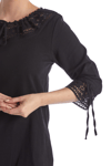 100% Cotton  Black Lace Collar Half Sleeve Blouse
