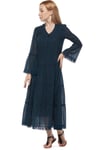 Long Sleeve Petrol Color Buttoned Dress
