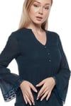 Long Sleeve Petrol Color Buttoned Dress