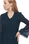 Long Sleeve Petrol Color Buttoned Dress