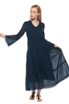 Long Sleeve Petrol Color Buttoned Dress