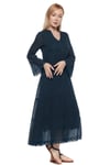Long Sleeve Petrol Color Buttoned Dress