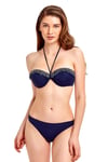  Lacivert Straplez Kaplı Bikini Takımı