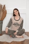 Cansoy Pudra Leopar Desenli Bayan Pijama Takımı (6049)