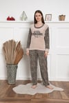 Cansoy Pudra Leopar Desenli Bayan Pijama Takımı (6049)
