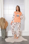 Cansoy Turuncu Desenli Bayan Pijama Takımı