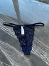 Dantelli Arka Ve Bel İpli Lacivert Tanga