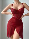 İp Askılı Bordo Tül Gecelik 4077