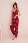 İp askılı Puantiyeli Kırmızı Pijama Takımı