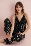 İp Askılı puantiyeli Siyah Pijama Takımı