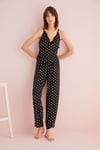 İp Askılı puantiyeli Siyah Pijama Takımı