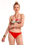 Kırmızı Çiçek Desenli Straplez Kaplı Bikini Takımı