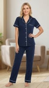 Önden Düğmeli Kadın Lacivert Pijama Takımı