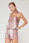Saten Dantelli Vizon İkili Gecelik Takım