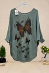 Butterfly Print Bat Mercerized Pocket Blouse