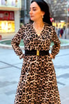 Kruvaze Leopar Desen Elbise