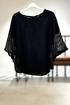 Yanları Oval Taşlı Oversize Keten Bluz
