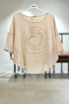 Yanları Oval Taşlı Oversize Keten Bluz