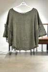 Yanları Oval Taşlı Oversize Keten Bluz