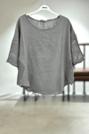 Yanları Oval Taşlı Oversize Keten Bluz