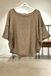 Yanları Oval Taşlı Oversize Keten Bluz