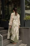 Bambu Yaprak Desen Detay Tek Düğmeli Cepli Kadın Elbise