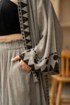 Gri Keten Baskı Detaylı Kadın Kimono