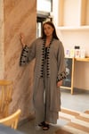 Gri Keten Baskı Detaylı Kadın Kimono