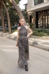 İp Askı Detay Kemerli Leopar Desenli Elbise