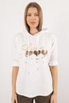 Kapüşon Detaylı Love Ve Kalp Baskılı Sweat