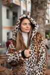 Leopar Desen Tüylü Mont