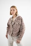 Leopar Desenli İçi Polar Detaylı Kapüşonlu Ceket