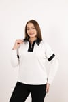 Polo Yaka Detaylı Fermuar VeTaş Baskı Desenli Bluz