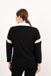 Polo Yaka Detaylı Fermuar VeTaş Baskı Desenli Bluz