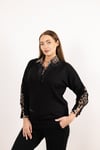 Polo Yaka Detaylı Leopar Desenli Taş Baskılı Bluz