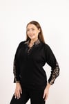 Polo Yaka Detaylı Leopar Desenli Taş Baskılı Bluz