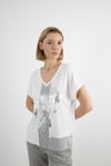 V Yaka Detaylı Pul Payetli Baskı Desen Detaylı Tshirt